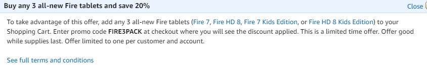 promo code 'FIRE3PACK' for all-new Fire tablets