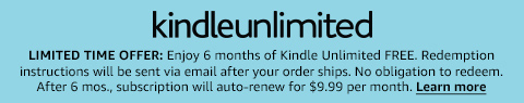 Free 6 months of Amazon Kindle Unlimited with the purchase of all-new Waterproof Kindle Paperwhite